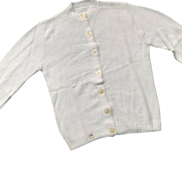 Vintage 1940s-1950s White Long Sleeve Cardigan Knit Fall Winter Sweater - Picture 2 of 7